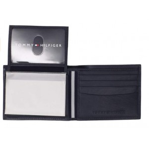 Tommy Hilfiger Men's Leather Cambridge Passcase Wallet with Removable Card Holder- Black